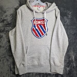 Y2K Style K-Swiss Men's Size L Gray Hoodie Sweatshirt Rare Raised Sewn Logo